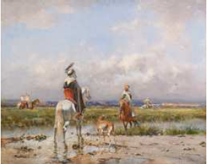 Victor HUGUET (1835-1902). La chasse au faucon.