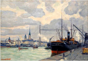 Narcisse GUILBERT (1878-1942). Port de Rouen et le pont transbordeur
