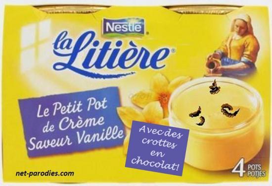 parodie fausse pub creme flan yahourt la laitière litiere