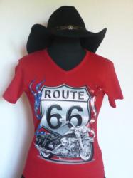 C-C- 15€- Tee shirt Rouge- Rte 66- S à XXL